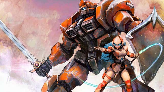 Art shows the main character and her mech in Panzer Paladin. 