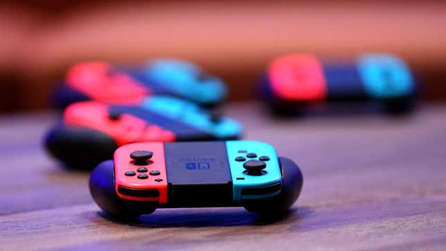 A photo of red and blue Nintendo Switch Joy-Cons.