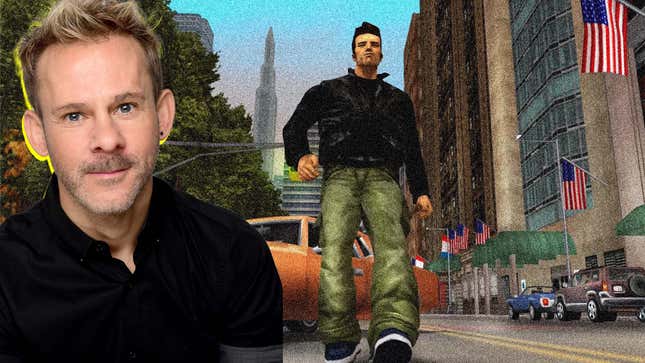 An image shows Dominic standing in front of a screenshot of GTA 3. 