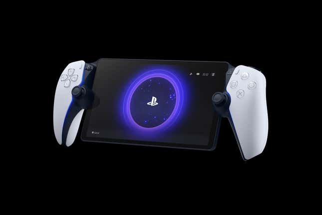 Ein PlayStation-Portal-Remote-Player schwebt vor schwarzem Hintergrund.