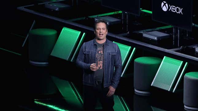 Xbox boss Phil Spencer stands on stage at E3 2019. 