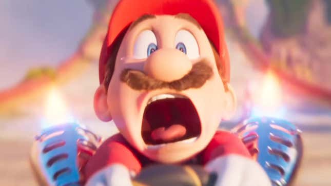 Mario luciendo un poco perturbado en un kart.