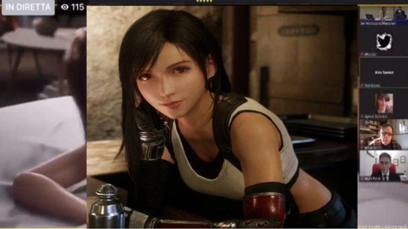 Tifa making an appearance at the Italian Senate during a livestream from the government.