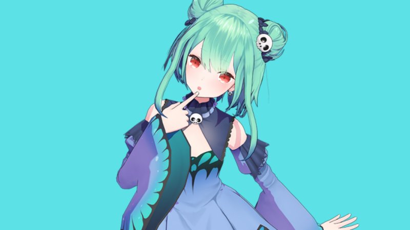 An image of VTuber and streamer Uruha Rushia, depicting her avatar character with blue hair and a dress.