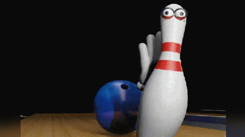 NSFW Bowling Animation depicting the video of an anthropomorphic bowling ball slapping a pin.