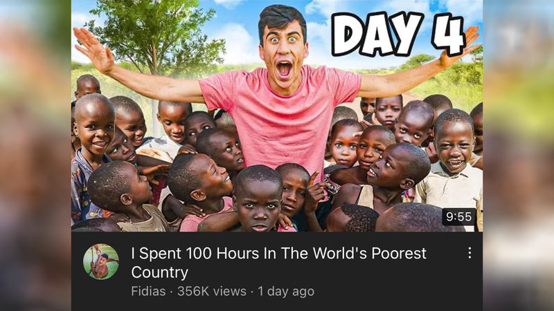 Youtube Fidias I Spent 100 Hours In The World's Poorest Country video depicting him surrounded by kids.