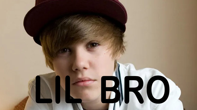 Lil bro slang term depicting Justin Bieber.