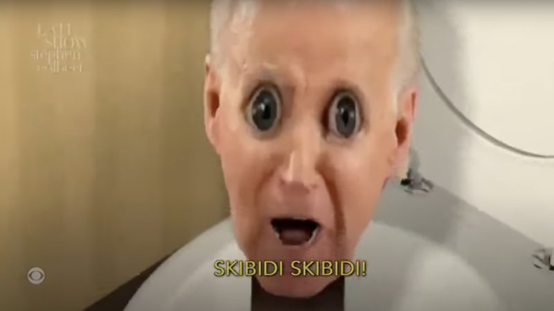 Skibidi Biden Stephen Colbert meme and viral video.