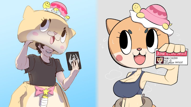 Chiitan Removing the Costume meme and image examples.