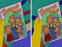 Mandela Effect example depicting the "berenstain" vs. "berenstein" bears book cover from the simpsons.