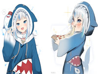 gawr gura shark atlantis eating pizza anime girl hololive vtuber