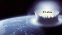 huge explosion on earth seen from space labeled with the phrase It's a boy gender reveal party gone wrong