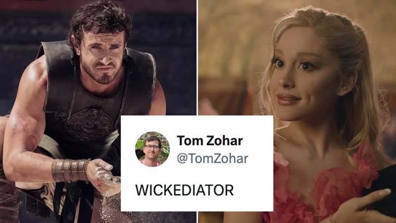 A "Wickediator" tweet combining the titles of Wicked and Gladiator 2 like Barbenheimer.