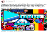 Alparabel @Alparabel I apparently started a Civil War (between Hololive main subreddit and okbuddyhololive and also belgium but they are quiet now) from just a joke with creating the suisex thing in r/place on reddit "Suisex ä hololive r/GawrGura 2:44 PM - Apr 1, 2022. Twitter Web App : TAY