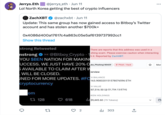 cs Jerrys.Eth @jerrys_eth. Jun 11 Lol North Korea getting the best of crypto influencers ZachXBT @zachxbt Jun 11 Update: This same group has now gained access to Bitboy's Twitter account and has stolen another $700k+ 0x4086d400a17617c4a863c05e5af6139737992cc1 Show this thread strong Retweeted mstrong YOU $BEN NATION FOR MAKING UCCESS. WE JUST HAVE 20% Oake_Phishing180429 # Phish / Hack S AVAILABLE TO CLAIM AFTER W WILL BE CLOSED. UNED FOR MORE UPDATES. #FC cryptocurrency om • 128 27 @Bitboy_Crypto 1h it. Reported by ZachXBT. 618 2 There are reports that this address was used in a shing scam. Please exercise caution when interacting verview 'H BALANCE 163.908320151578076596 ETH 'H VALUE 87,516.50 (@$1,754.13/ETH) OKEN HOLDINGS $9,445.60 (79 Tokens) ₁303 : ←] Mor