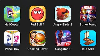 Hell Copter,Red Ball 4,Angry Birds 2,Marvel Strike Force,Pencil Boy,Cooking Fever,Gangster 5,IdleArk