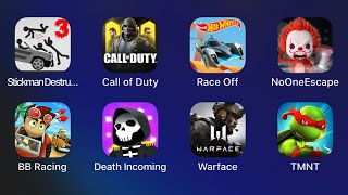 Stickman Destruction 3 Heroes,Call Of Duty Mobile,Hot Wheels,No One Escape,Death Incoming,Warface