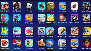 Subway Surfers,Roblox,Pokemon Quest,Hitmasters,Scary Teacher 3D,Sniper 3D,Angry Birds 2,Fruit Ninja