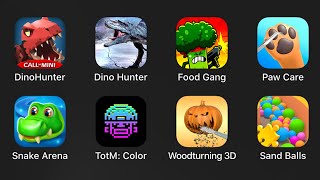 Dino Hunter,Food Gang,Paw Care,Snake Arena,TotM Color,Woodturning 3D,Sand Balls