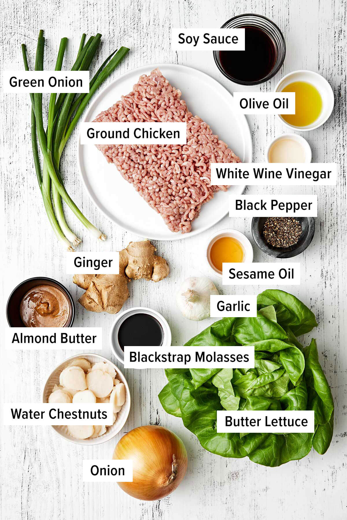 Ingredients for chicken lettuce wraps.