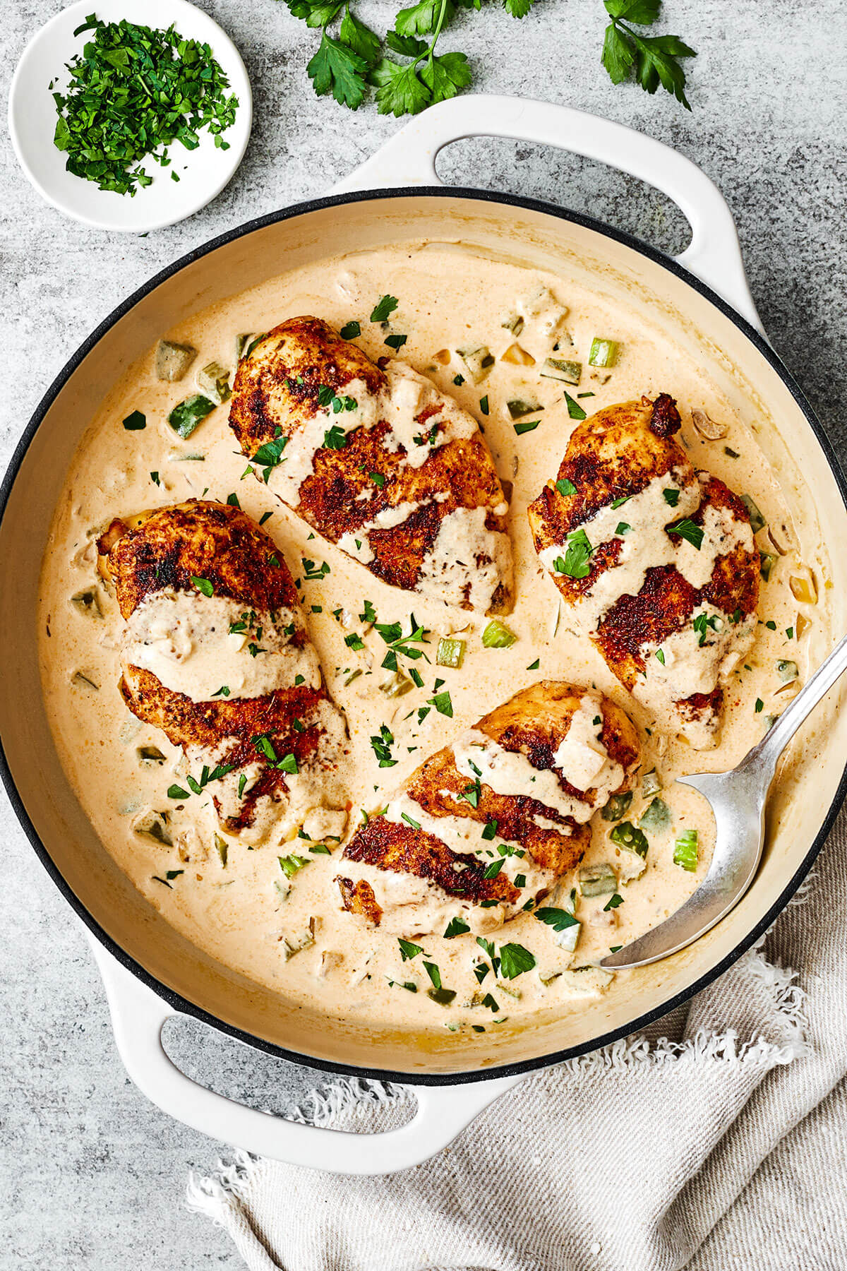 A big pan of creamy cajun chicken