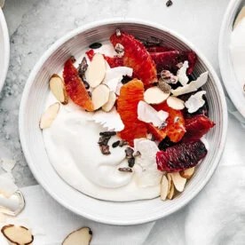 A bowl of coconut yogurt and fruit.