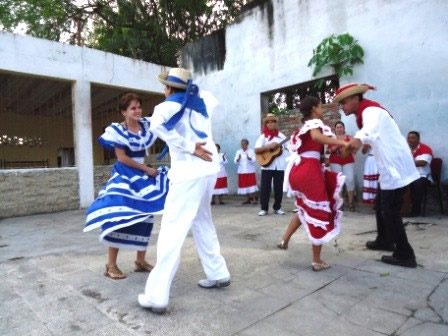 Dancing couples from each band dressed in traditional farming style, Majagua, Cuba