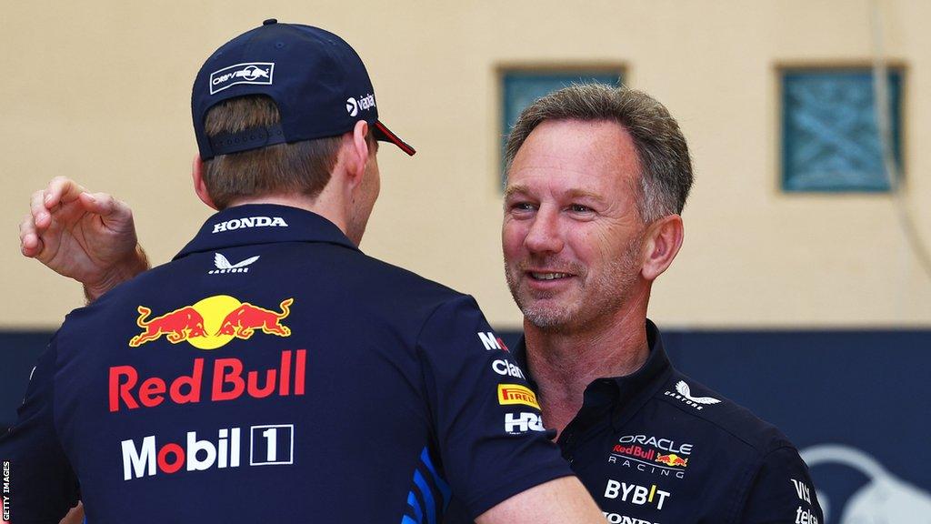 Christian Horner hugs Max Verstappen at Bahrain Gran Prix