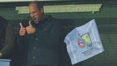 Prince William celebrates at Villa Park after Aston Villa beat Bayern Munich in the Champions League