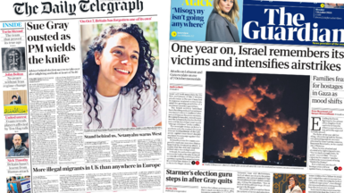 The frontpages of the Telegraph and the Guardian