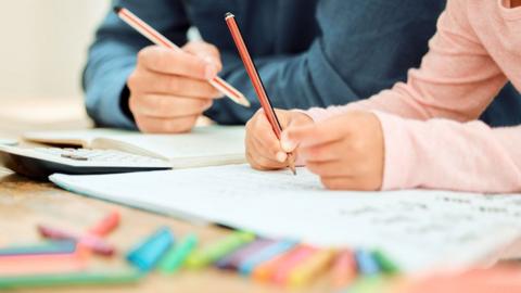 A child doing schoolwork alongside an adult