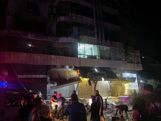 An apartment building was hit by a strike in central Beirut