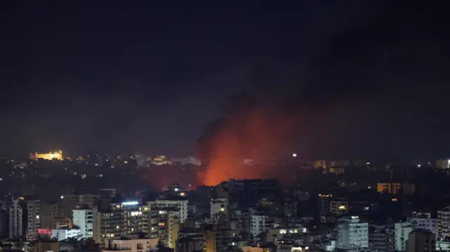 Smoke rises over Beirut's southern suburbs after an Israeli strike, amid the ongoing hostilities between Hezbollah and Israeli forces