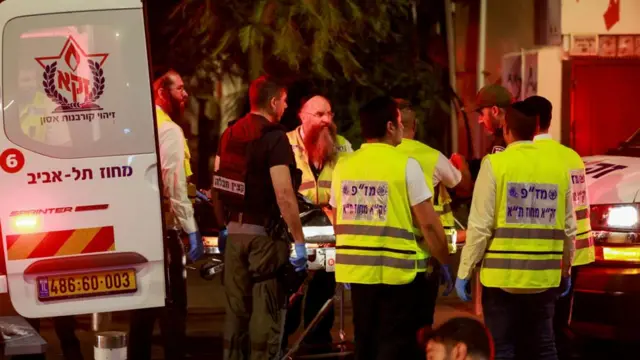 Israeli medics at the cite of Tuesday's attack in Tel Aviv