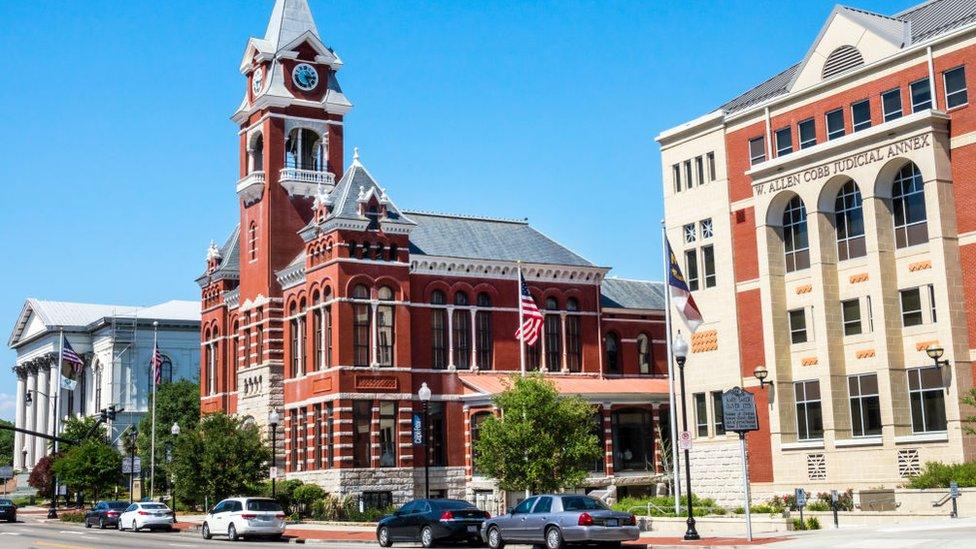 Thalian Hall and the county courthouse in Wilmington, North Carolina