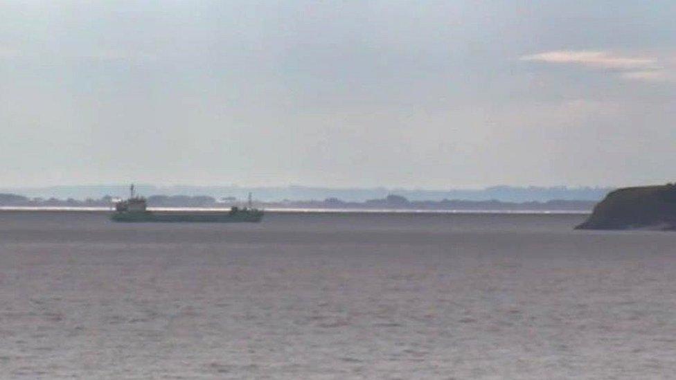 A dredger involved in the mud dumping operation off Cardiff Bay