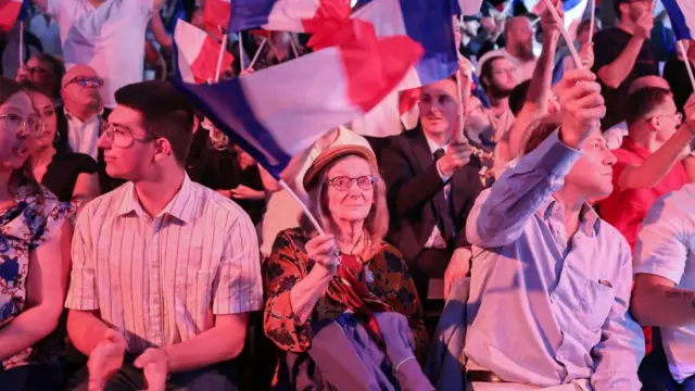 Personas apoyan a Marine Le Pen