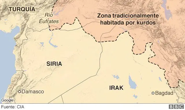 Mapa de zona habitada por kurdos. 
