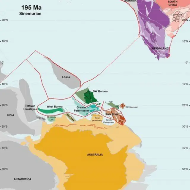 Las formaciones geológicas hace 195 millones de años en la región de Australia