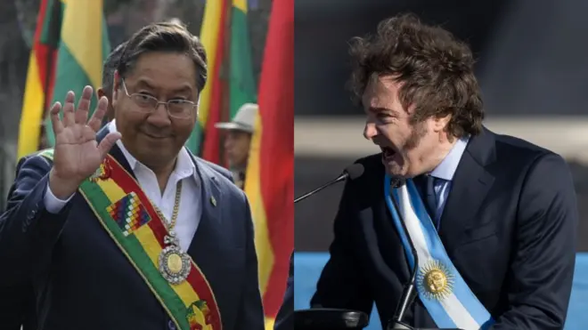 Los presidentes de Bolivia, Luis Arce, y de Argentina, Javier Milei.