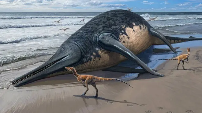 Ilustración del ictiosaurio gigante.