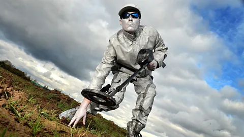 Spalding Guardian Metal Detector Man – Morris’s alter ego – scours the land for treasure (Credit: Spalding Guardian)