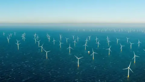 Charlotte Webb/National Grid Aerial view of windfarms out at sea