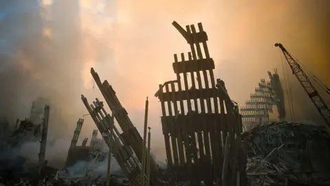 Destruction at the site of the World Trade Centre, New York, On September 11, 2001