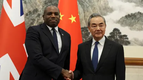 Foreign Secretary David Lammy and Chinese Foreign Minister Wang Yi shake hands