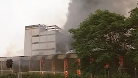 Norwich Library on fire in 1994.
