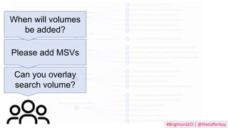 Can you overlay
search volume?
Please add MSVs
When will volumes
be added?
#BrightonSEO | @thetafferboy
 