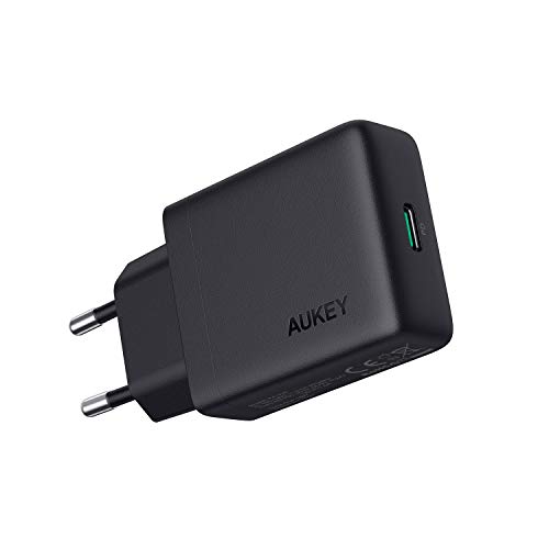 AUKEY USB-C Cargador con Power Delivery de 18 W, Cargador USB de Red Compacto, Compatible con iPhone XS/XS MAX/XR, Google Pixel 3/3 XL y más