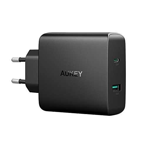 Aukey - Cargador de Pared USB C 56,5 W, 1 Puerto con 46 W Power Delivery 3.0 & 5 V 2,1 A USB Fuente de alimentación para MacBook/Pro, Nintendo Switch, Samsung, Google Pixel, iPhone XS/XS MAX/XR, etc.