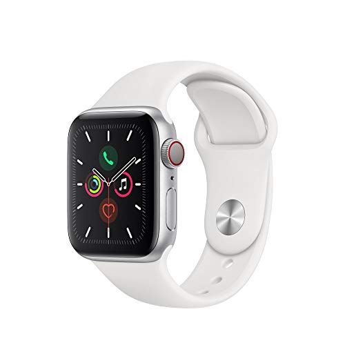 Apple Watch Series 5 (GPS + Cellular, 40 mm)  Aluminio en Plata - Correa Deportiva Blanco